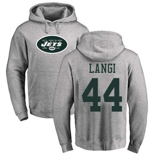 New York Jets Men Ash Harvey Langi Name and Number Logo NFL Football #44 Pullover Hoodie Sweatshirts